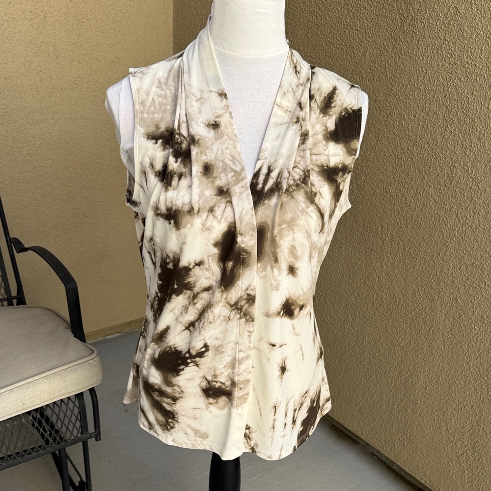 Calvin Klein Brown and Cream Neutral Tie-Dye Blouse